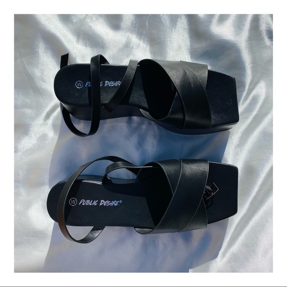 Brand New Public Desire Black PU Wide Fit Platform Sandals - Picture 3 of 4